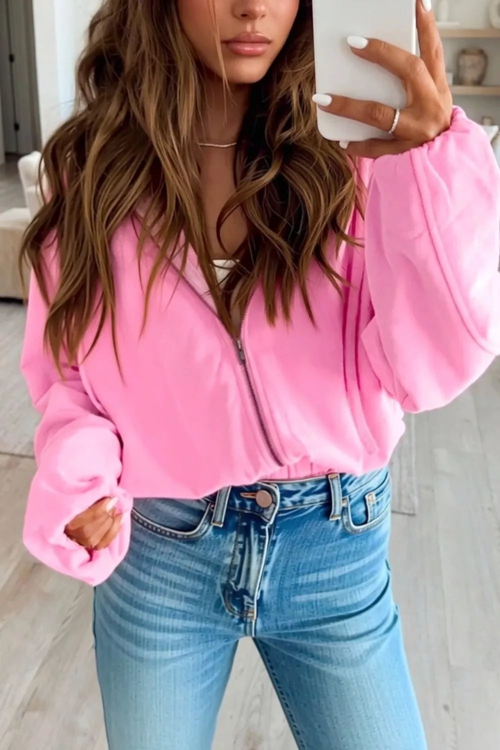 Zip-up One Piece Long Sleeve Hoodie