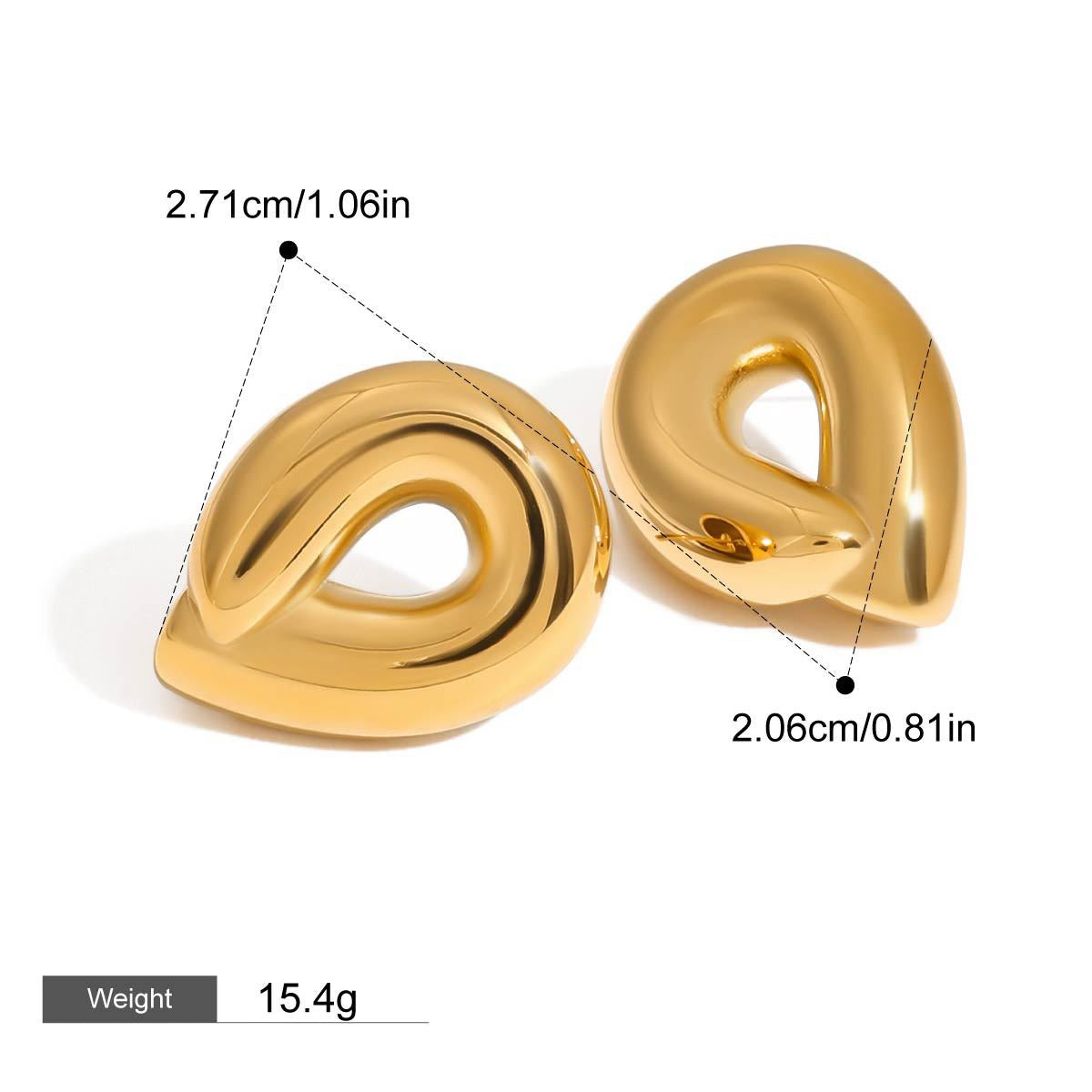 18K gold teardrop-shaped hollow design simple and elegant earrings
