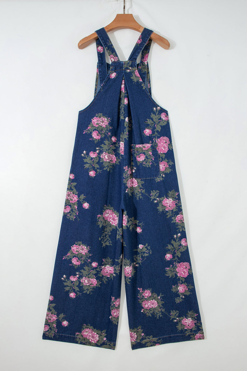 Blue Beau Floral Print Pleated High Waist Wide Leg Denim Jumpsuit