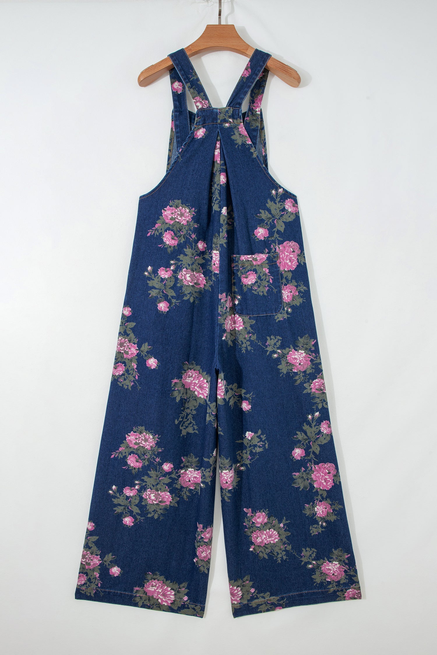 Blue Beau Floral Print Pleated High Waist Wide Leg Denim Jumpsuit