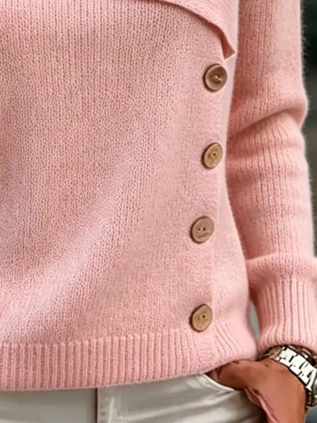 Full Size Asymmetrical Decor Button Sweater Plus Size
