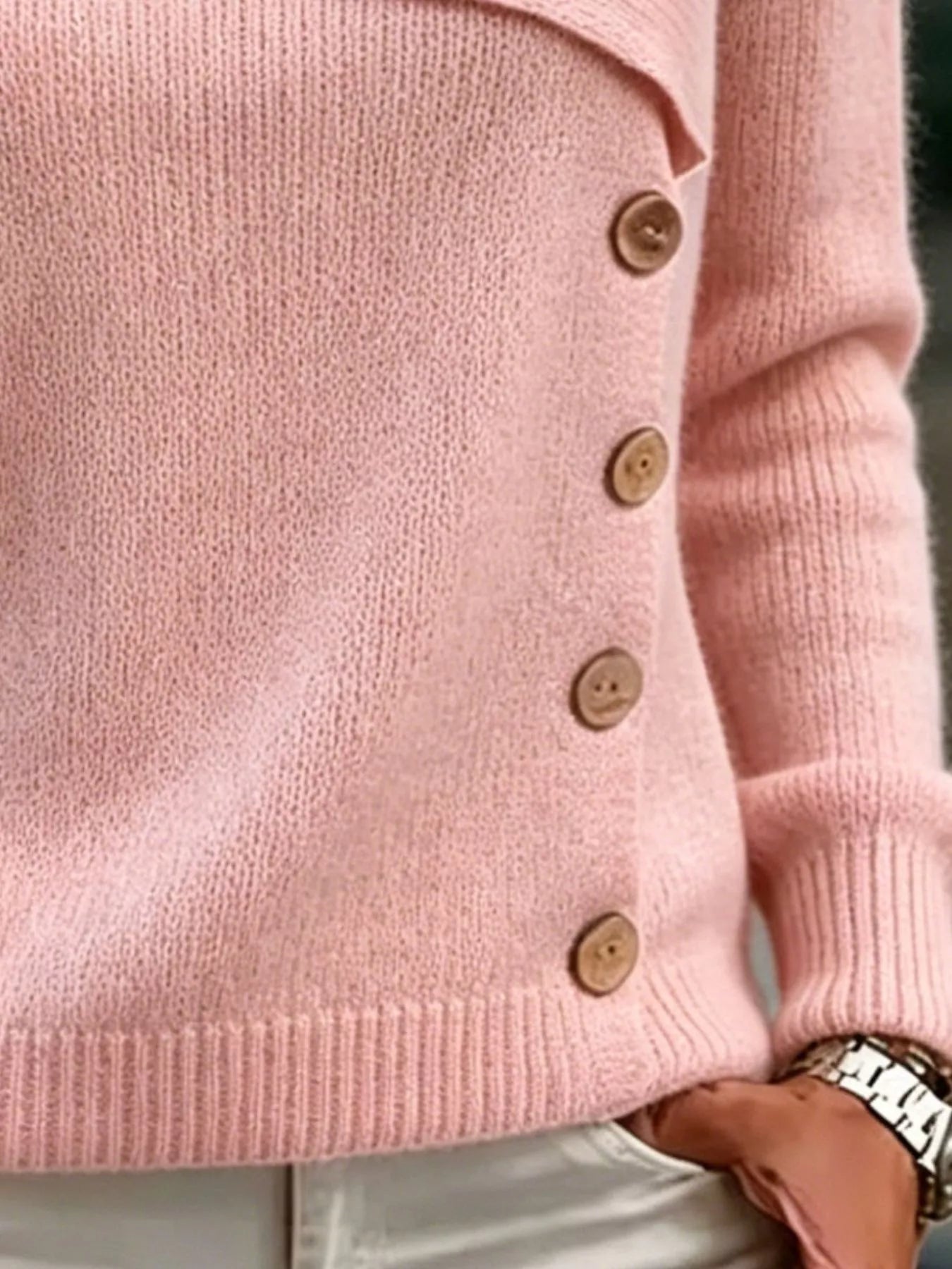 Full Size Asymmetrical Decor Button Sweater Plus Size