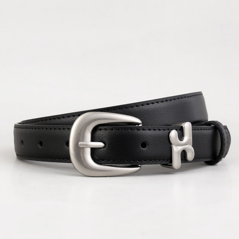 Leather Belt with Stylish H-Shaped Buckle