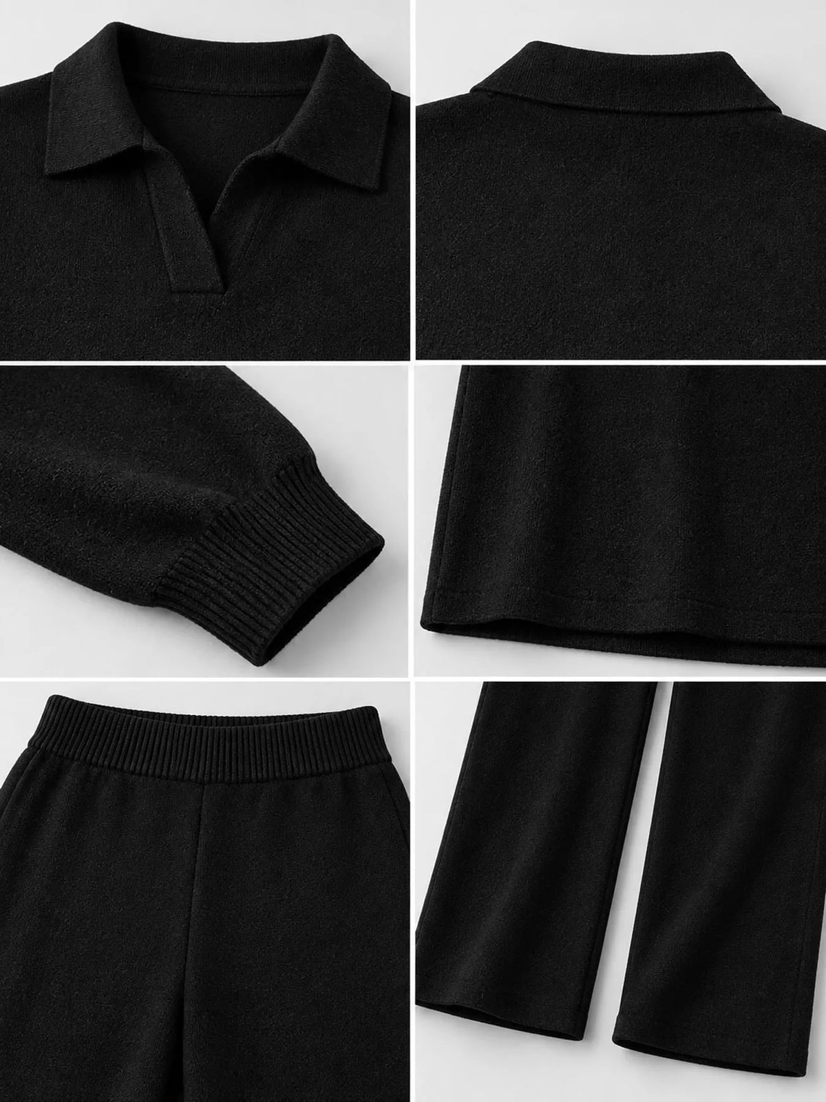Polo Collar Top and Wide-Leg Pants Set