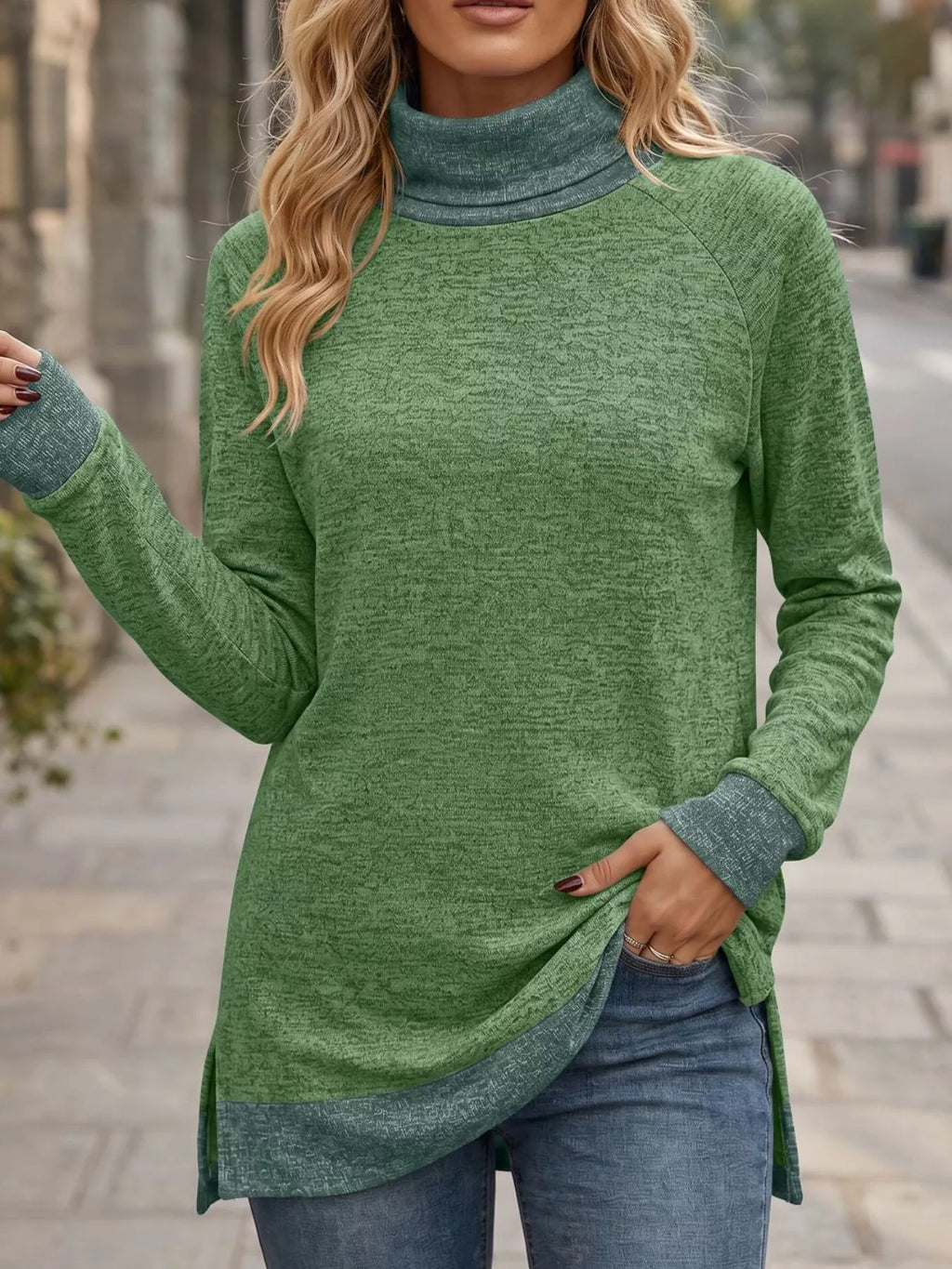 Turtleneck Raglan Sleeve T-Shirt