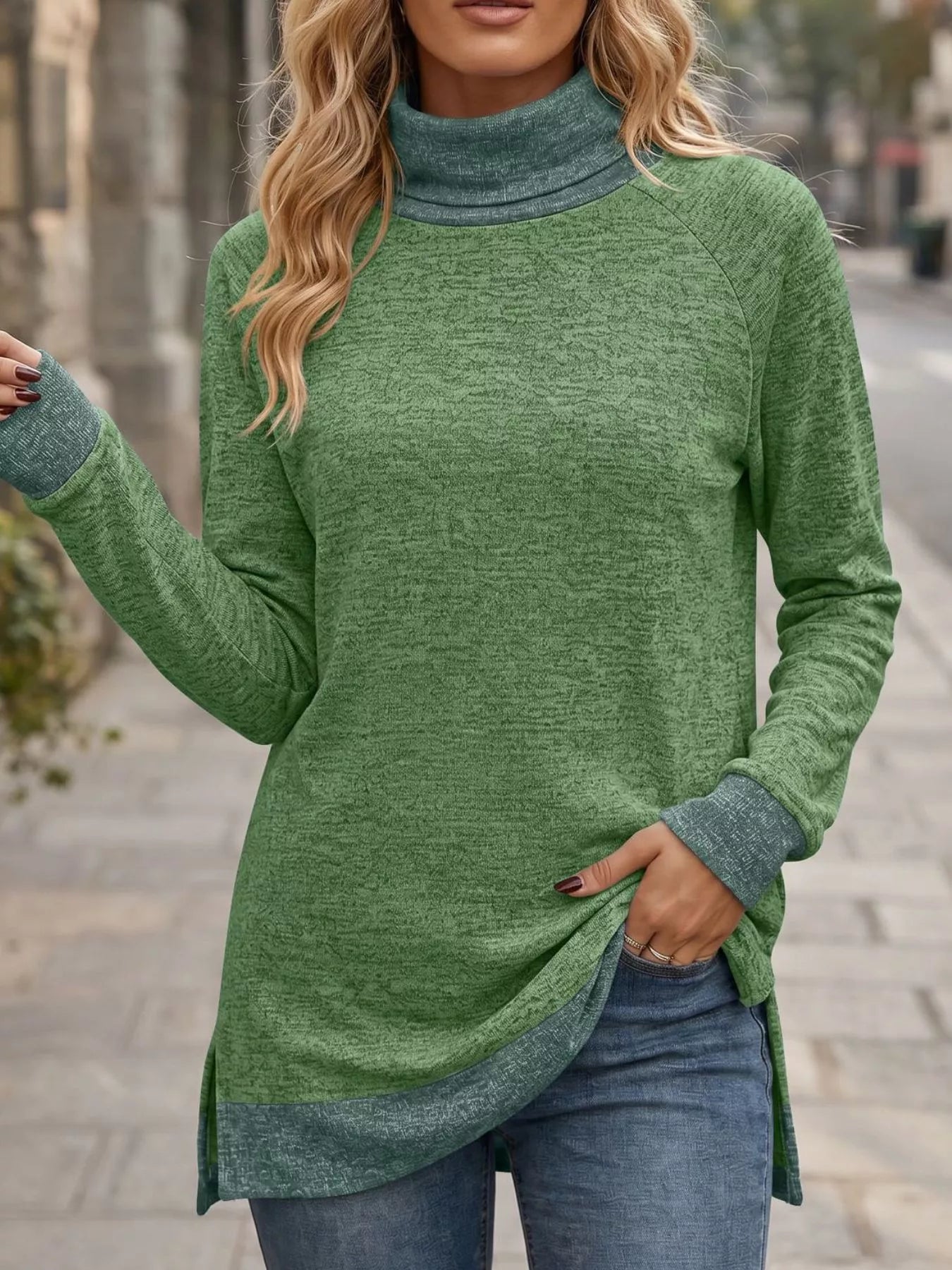 Turtleneck Raglan Sleeve T-Shirt
