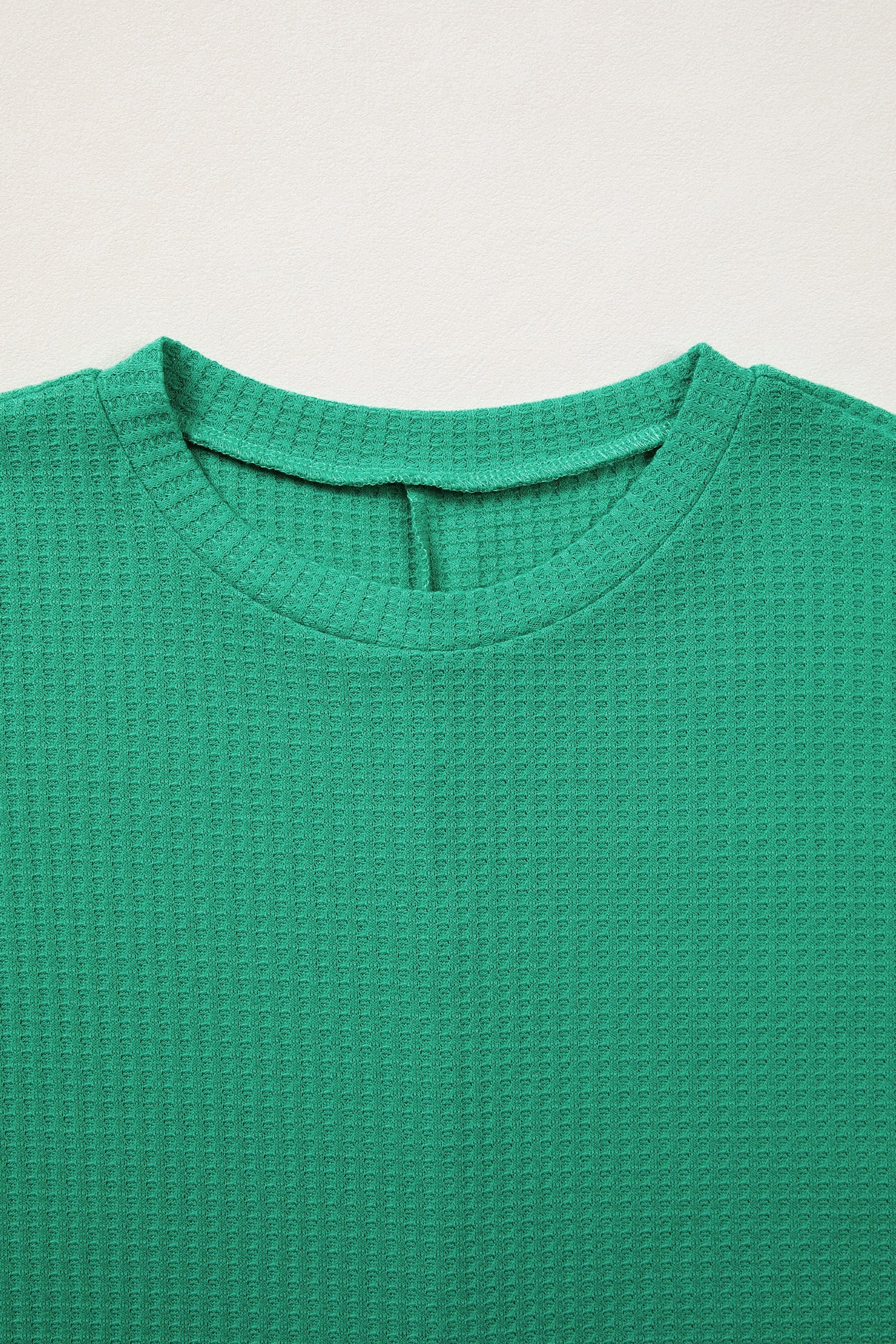Sea Green Waffle Textured Knit Dolman Short Sleeve Loose Top