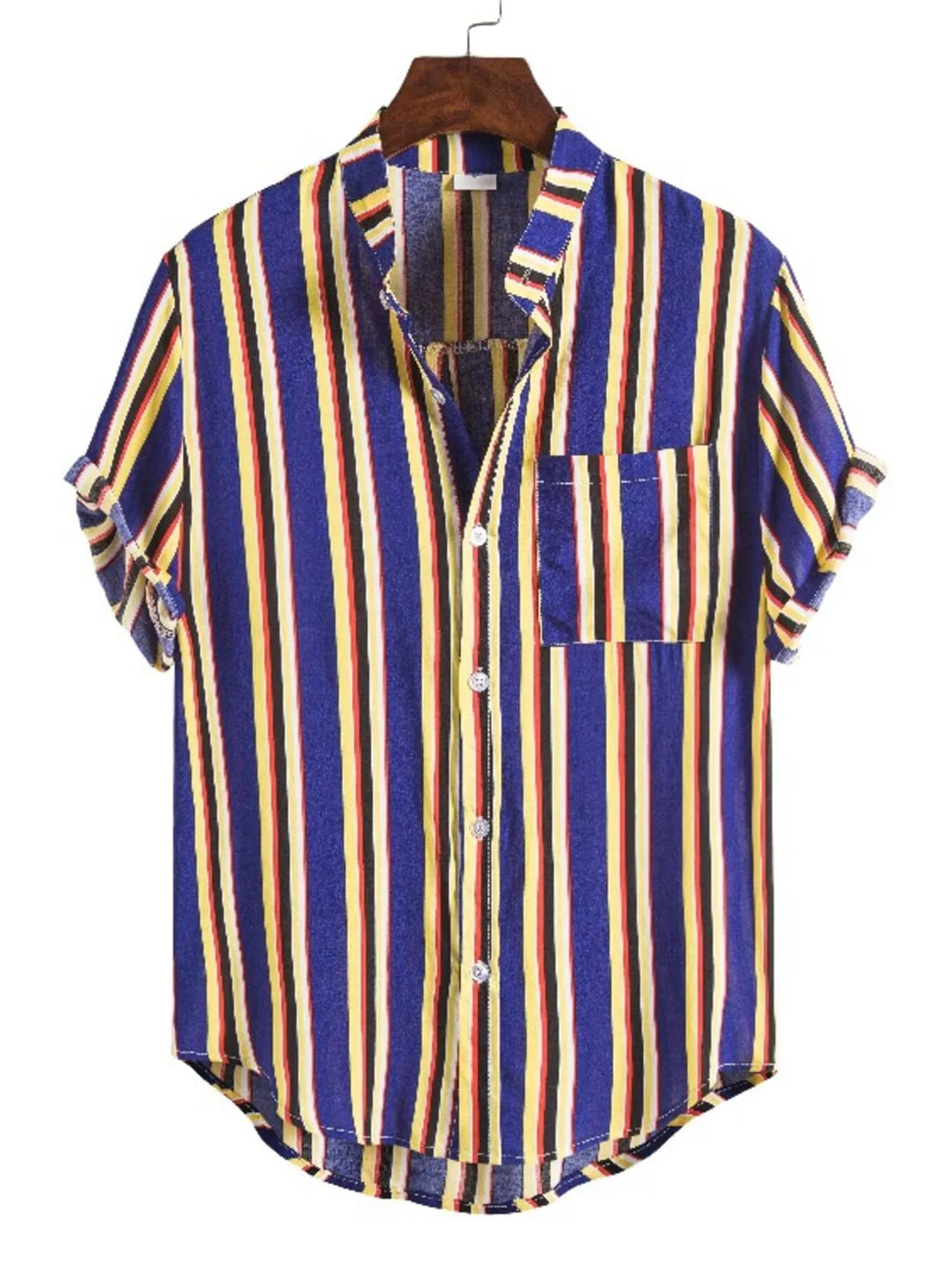 Men's Plus Size Striped Button Up Short Sleeve Shirt