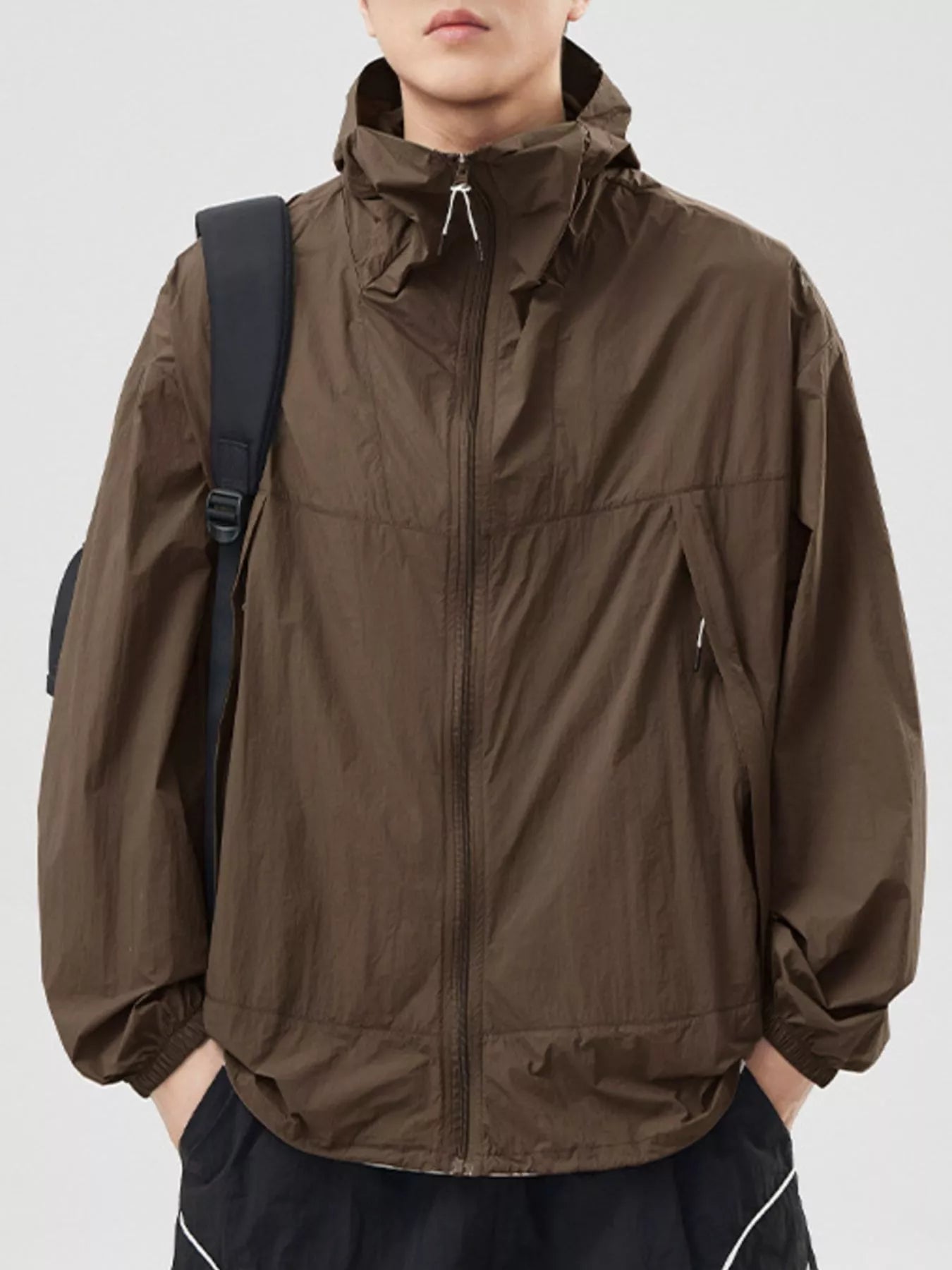 Men's Plus Size Lightweight Hooded Windbreaker Jacket