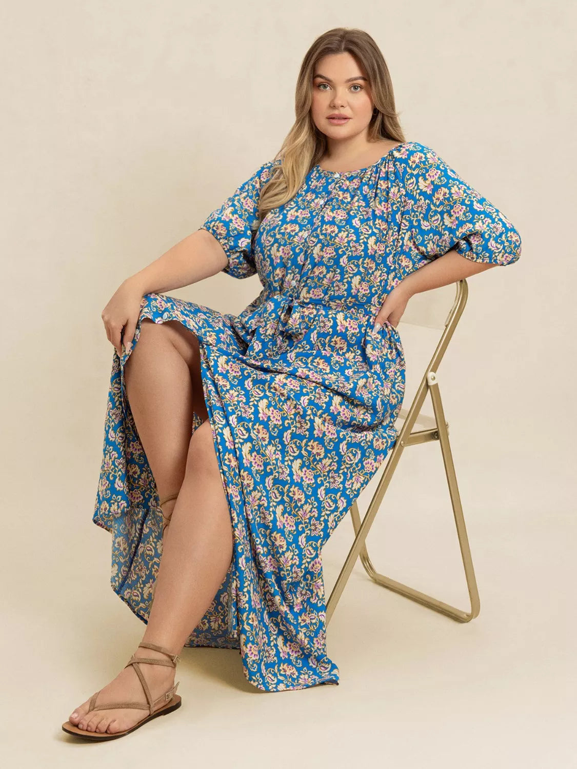 Floral Print Maxi Dress with Side Slit