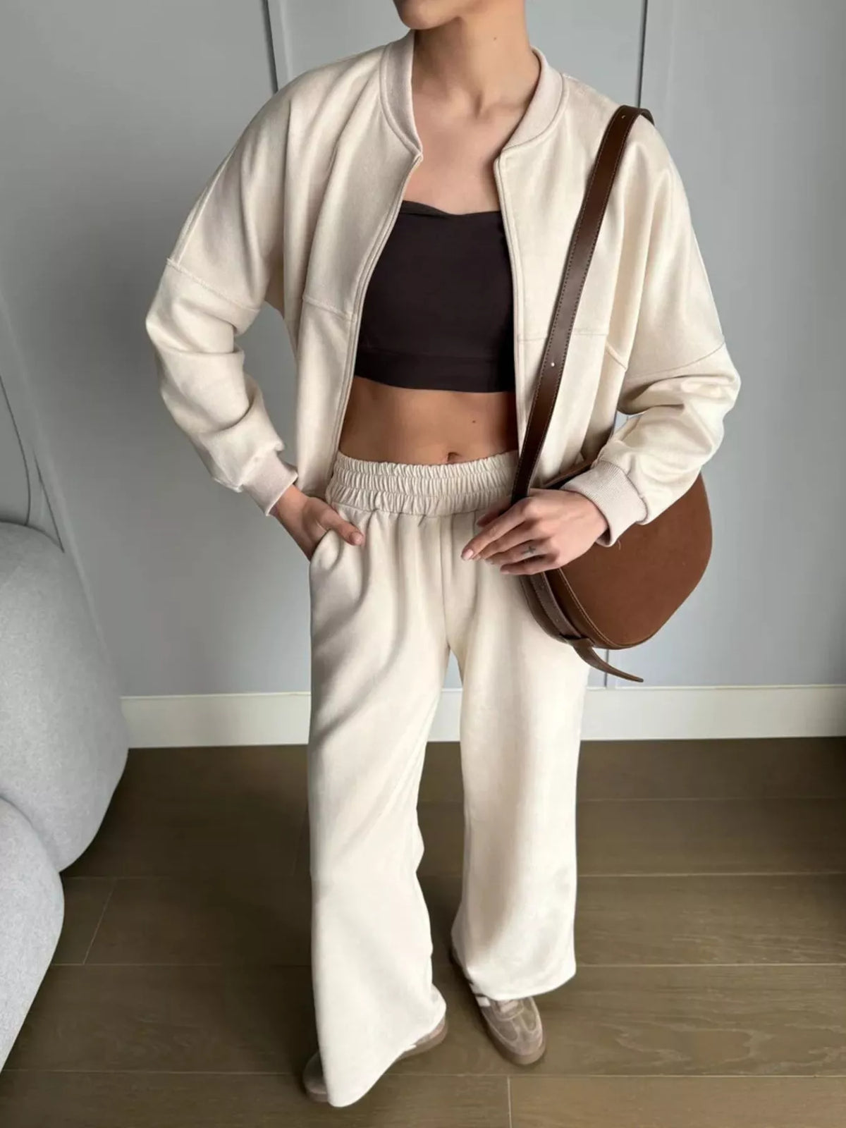 Zip Up Sweatshirt and Wide-Leg Pants Set