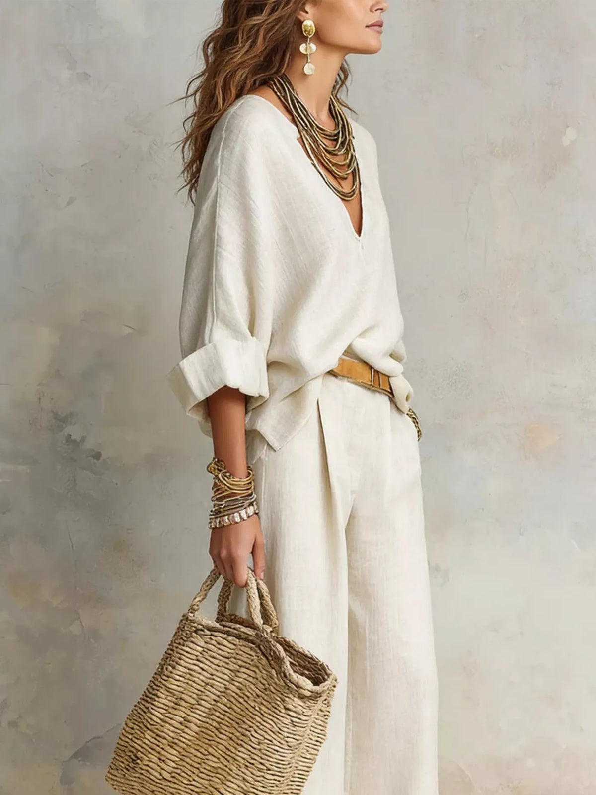 Full Size Loose Fit Top and Wide-Leg Pants Set Plus Size