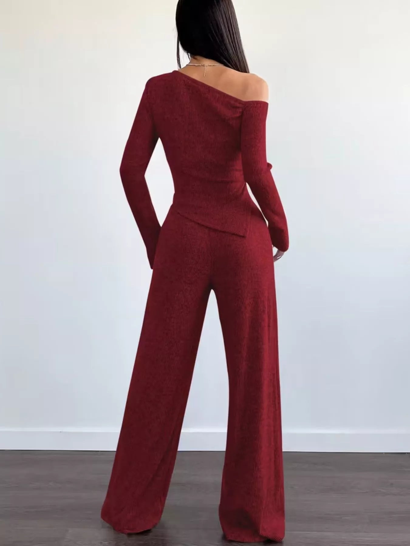 Chic One-Shoulder Asymmetrical Top and Wide-Leg Pants Set