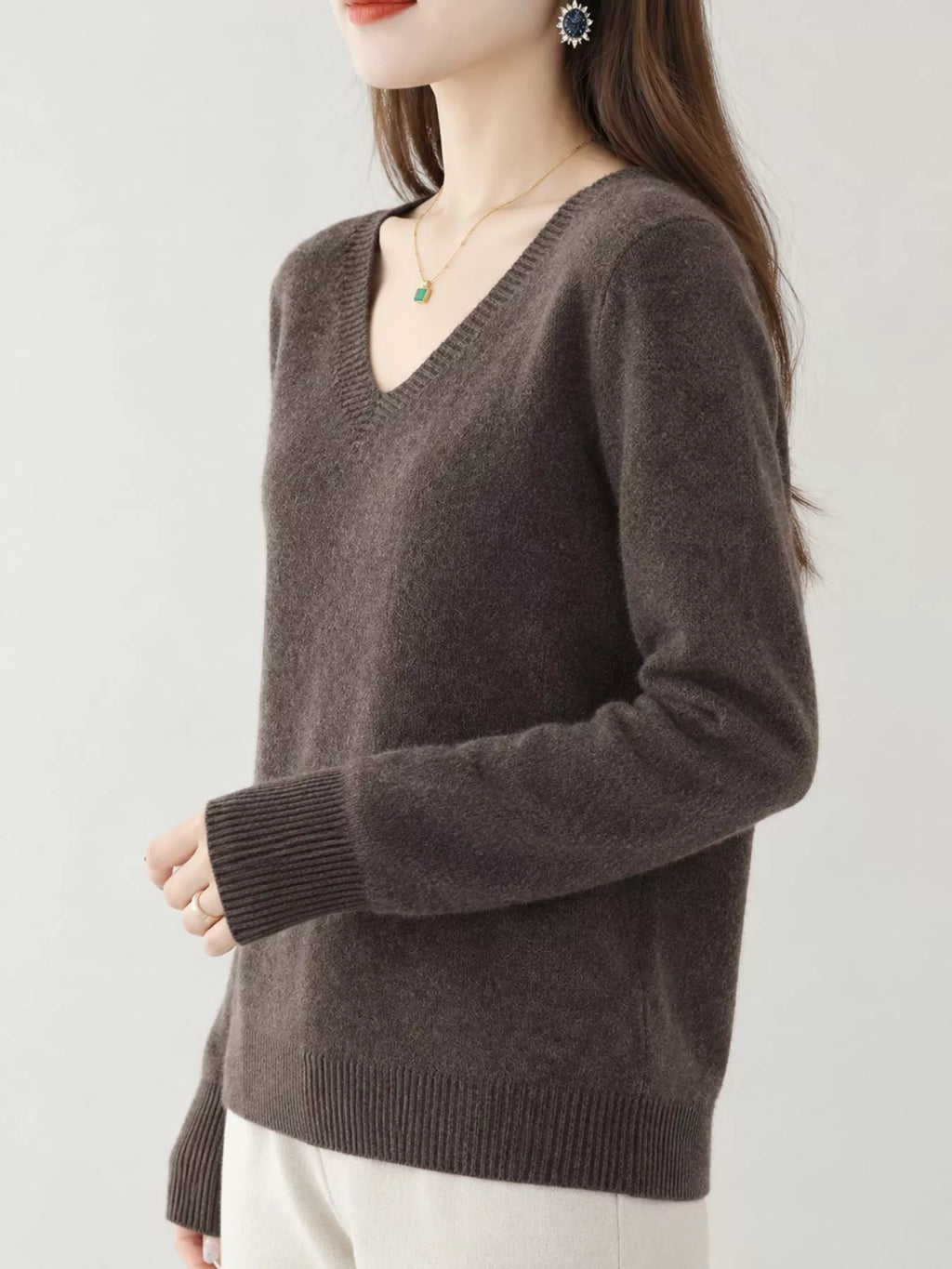 V-Neck Solid Color Sweater