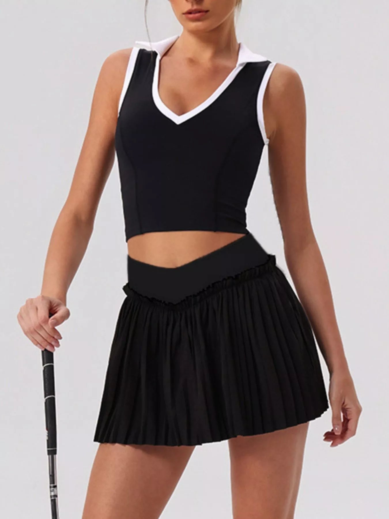 Sleeveless Top and Pleated Skirt Active Set