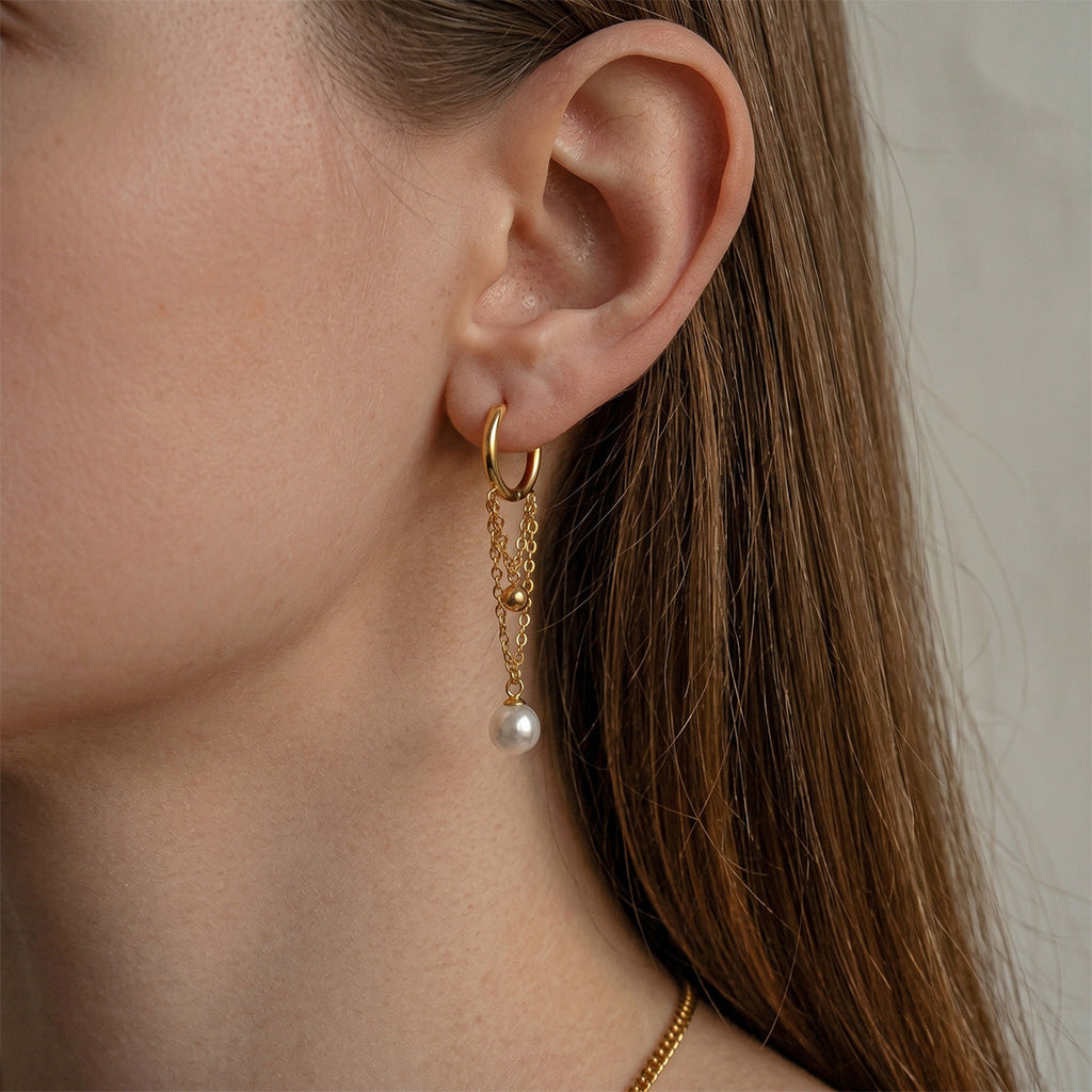 Pearl Chain Hoop Earrings Collection