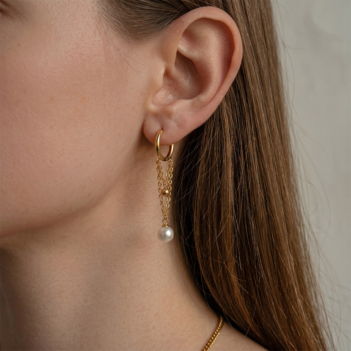 Pearl Chain Hoop Earrings Collection