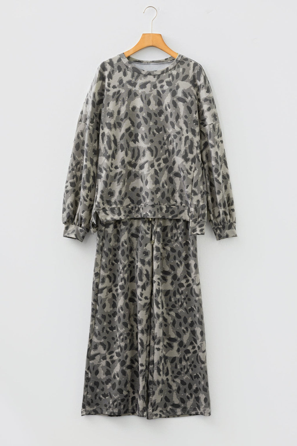 Leopard Raw Seam Sweatshirt & Wide Leg Pants Set
