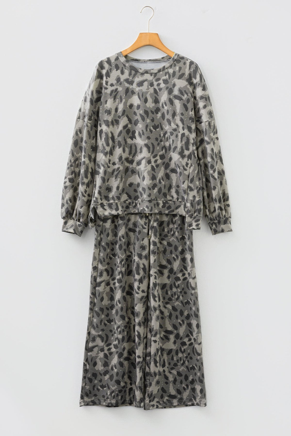 Leopard Raw Seam Sweatshirt & Wide Leg Pants Set