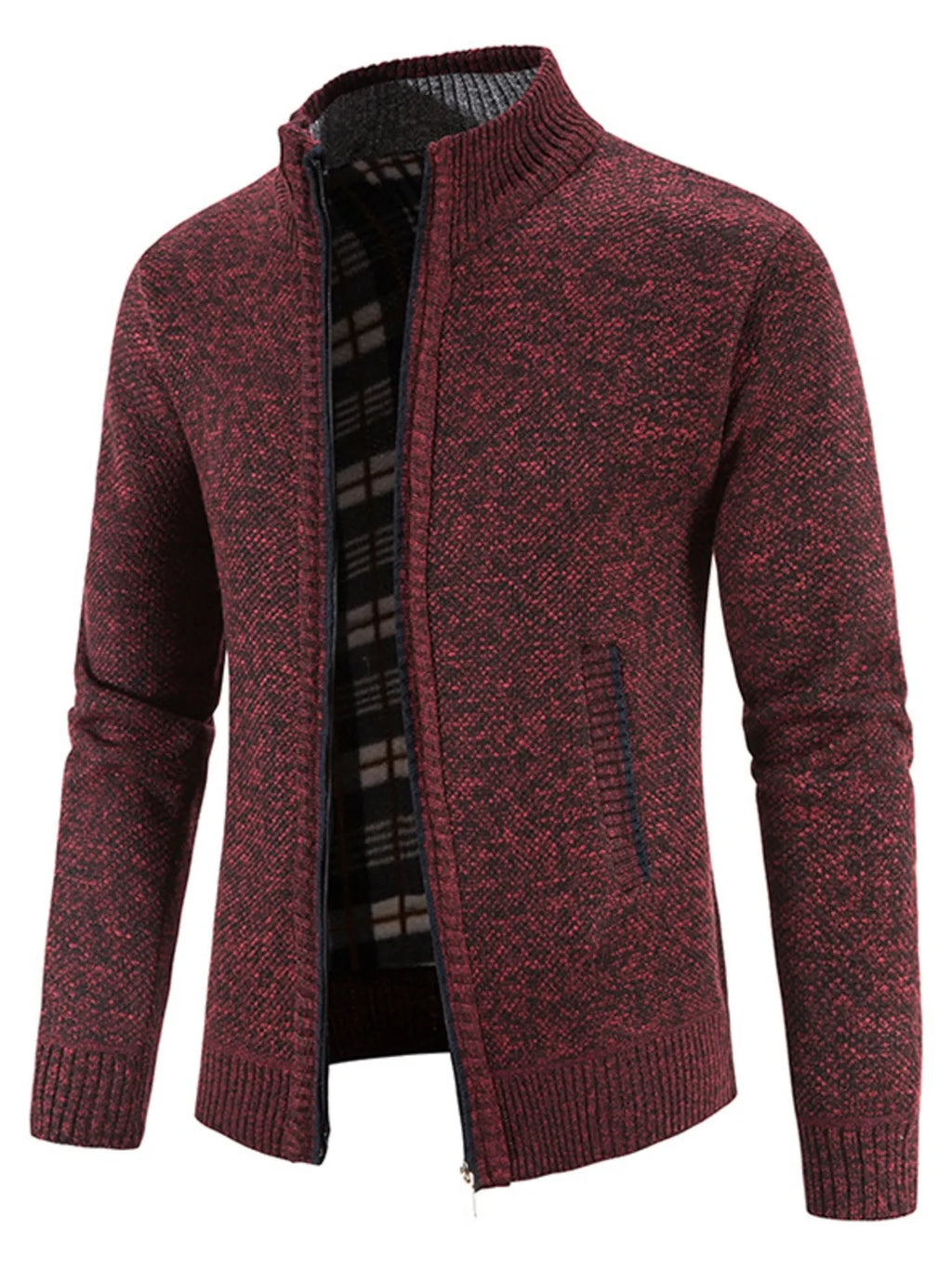 Men's Plus Size Zip-Up Sweater Cardigan with Stand Collar