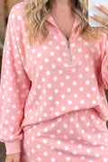 Polka Dot Quarter Zip Sweatshirt and Shorts Set