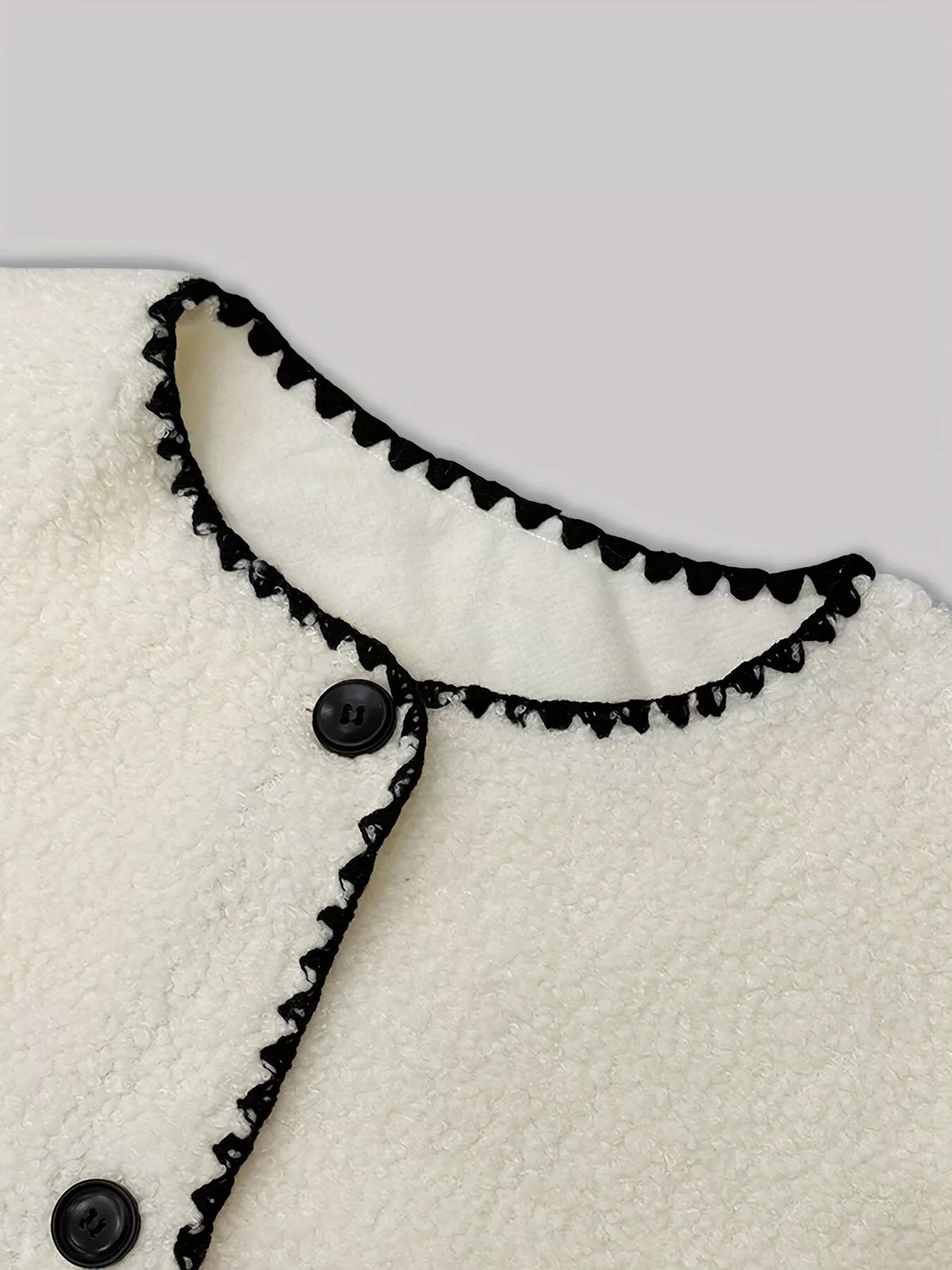 Faux Shearling Contrast Trim Button-Down Outerwear