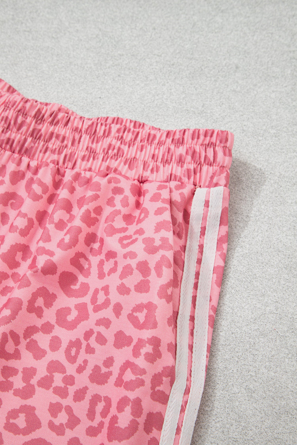Pink Leopard Print Varsity Striped Detail 3/4 Sleeve Top Shift Pant Set