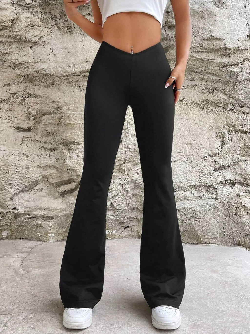 High-Waisted V-Cut Flare Leg Pants