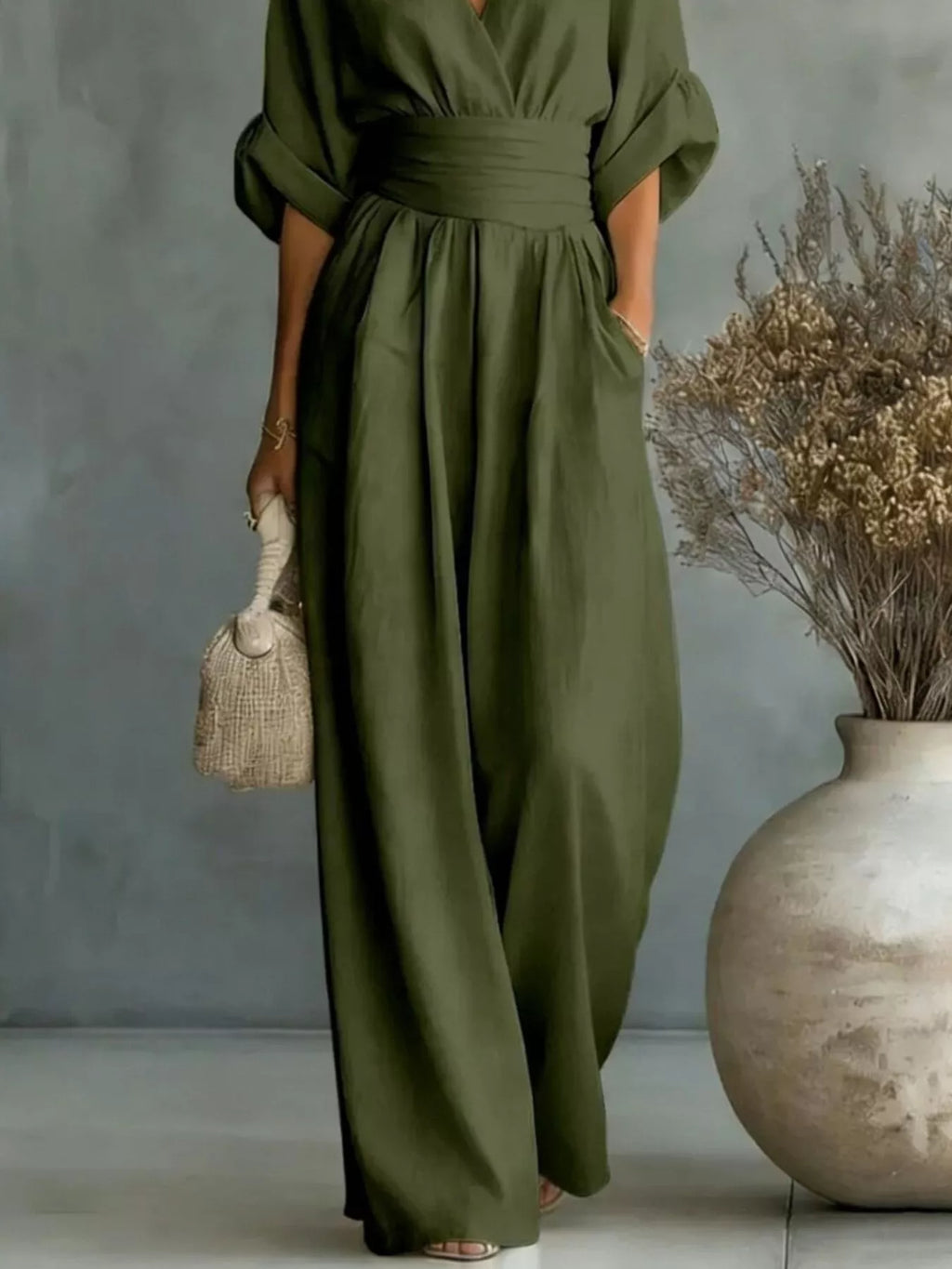 Full Size Half Sleeve Wide-Leg Jumpsuit Plus Size
