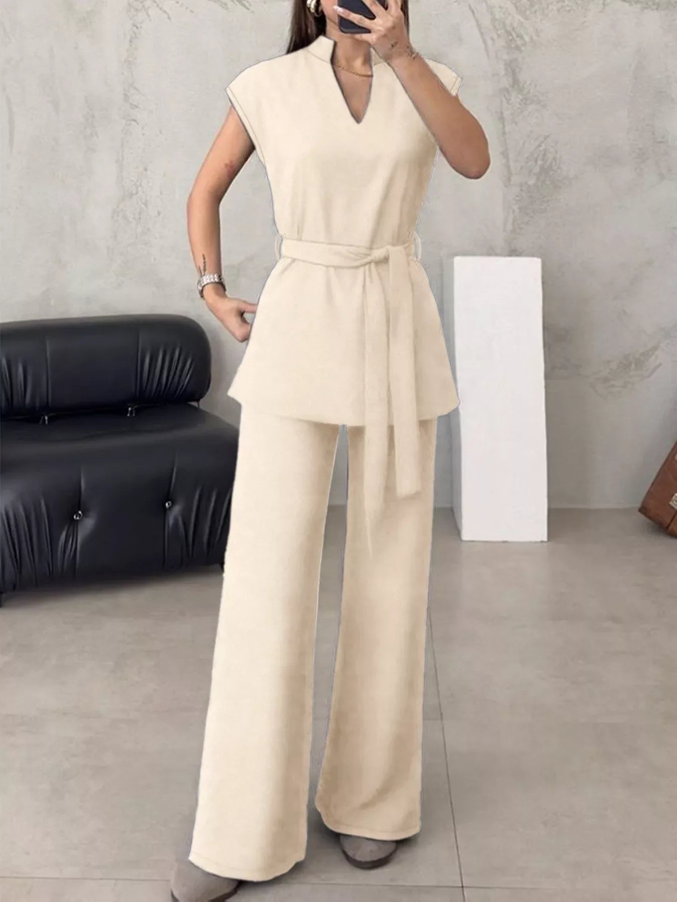 Sleeveless Top and Wide-Leg Pants Set