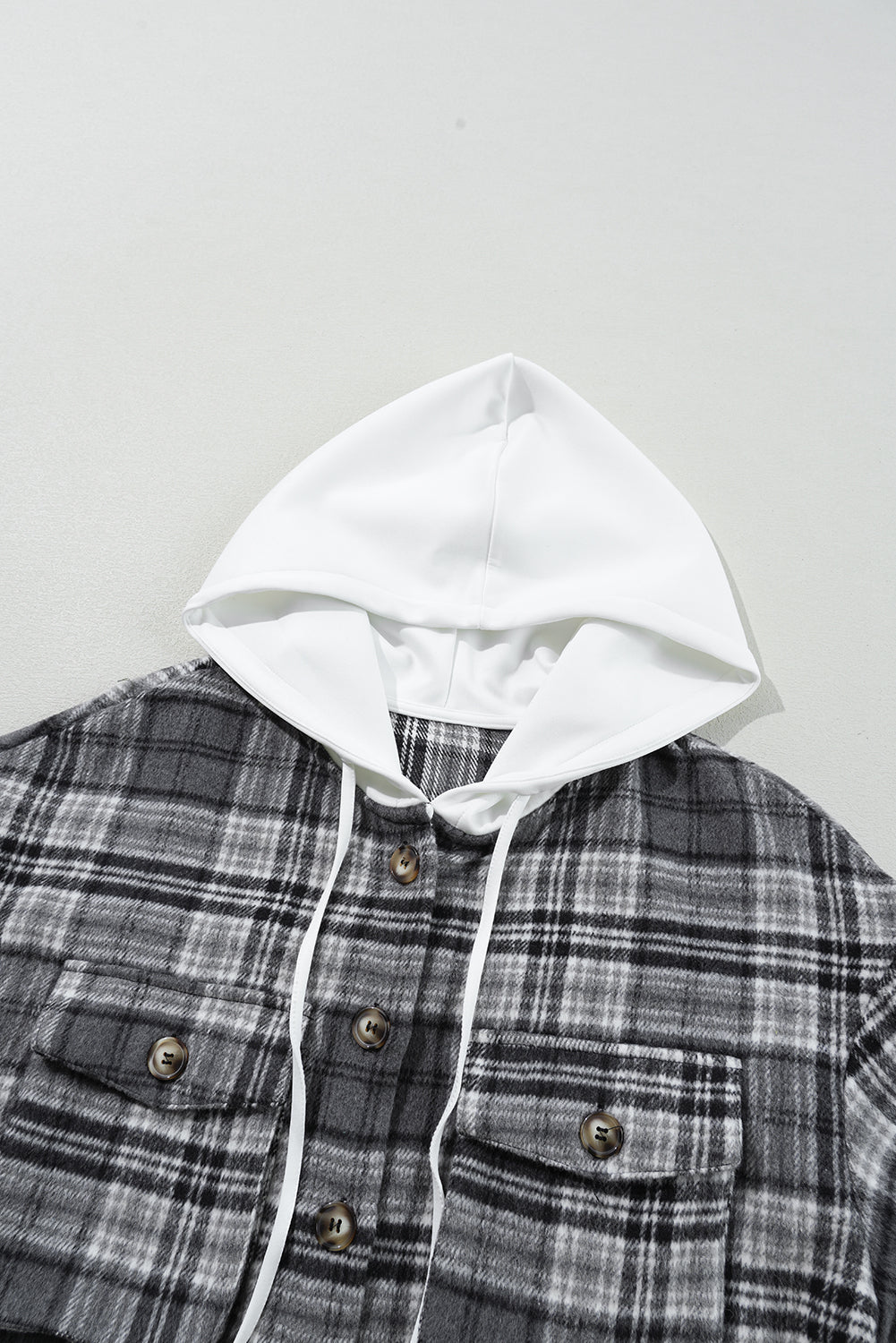 Plaid Pocketed Button-Up Hooded Shacket