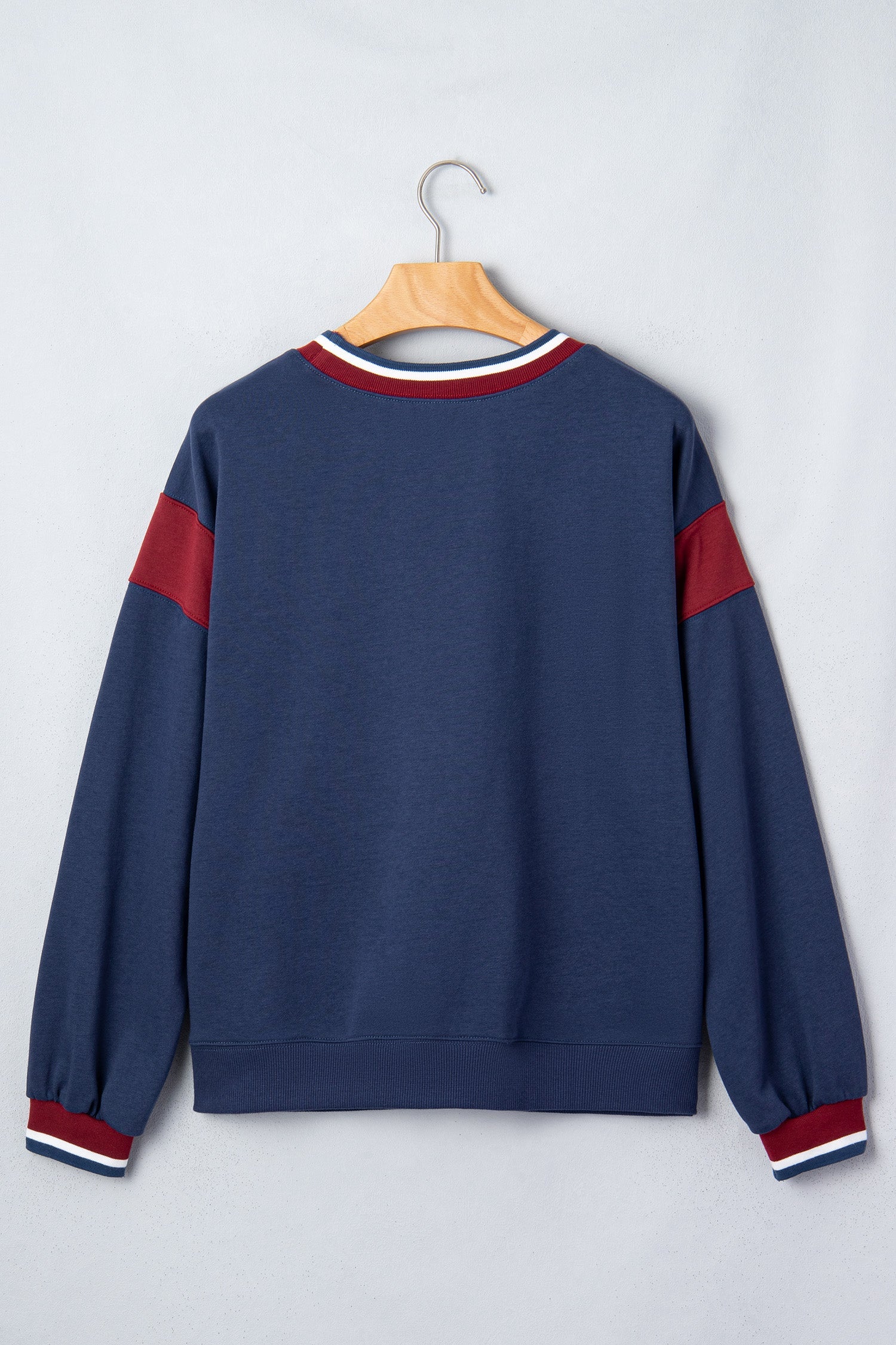 Sail Blue Patchwork Round Neck Long Sleeve Sweatshirt