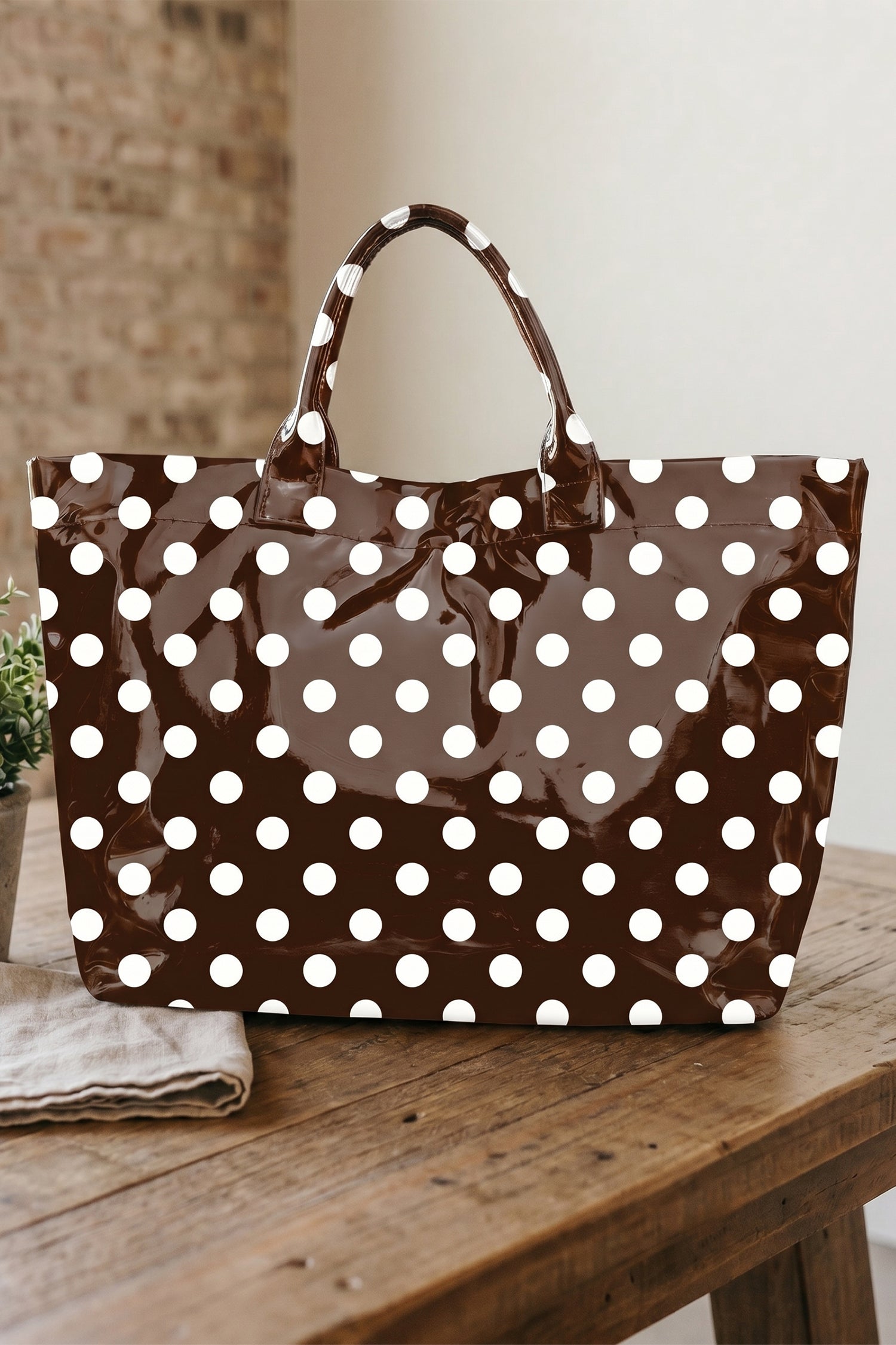 Sky Blue Patriotic Stars and Stripes Pattern Vinyl Glossy Tote Bag