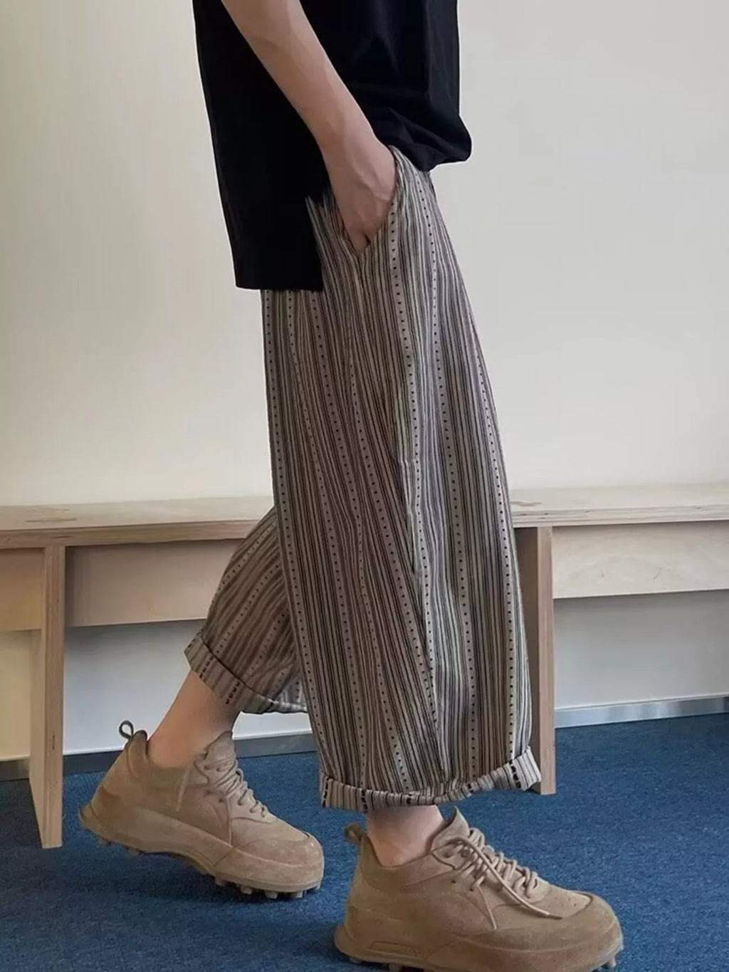 Men's Plus Size Striped Wide-Leg Casual Pants