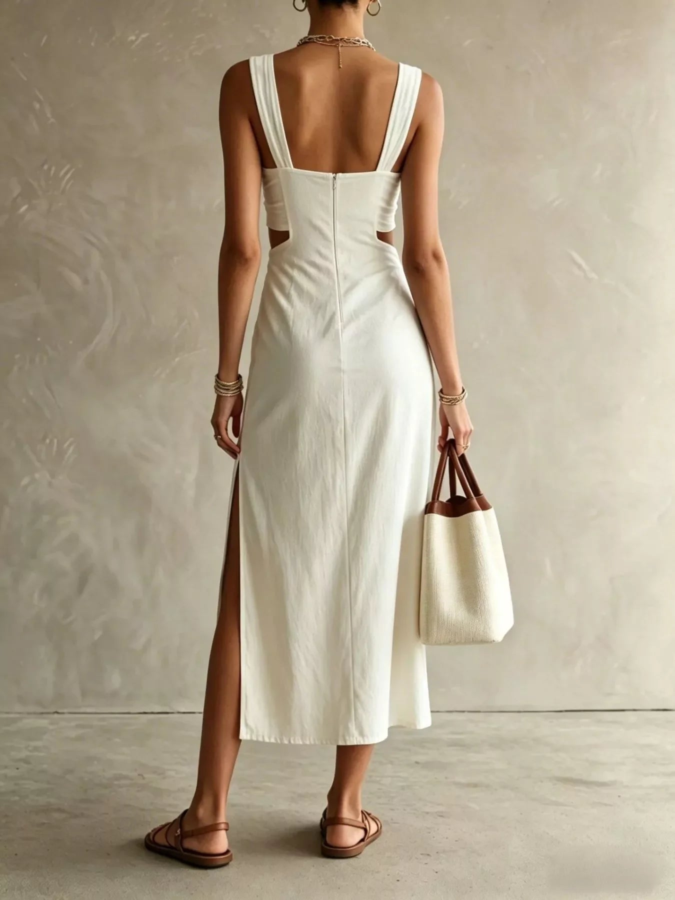 Ruched Cut-Out Midi Dress