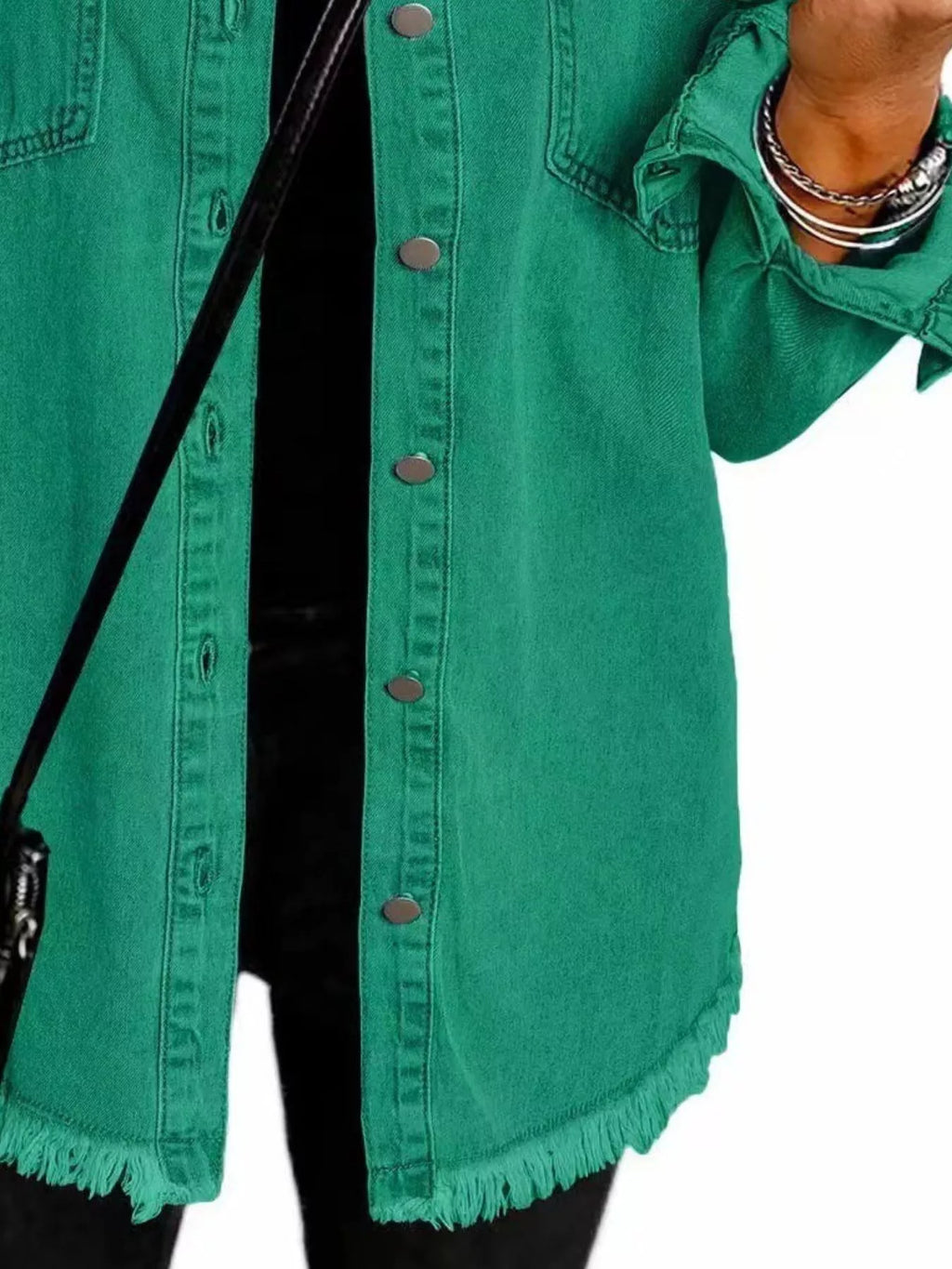 Frayed Hem Button Up Denim Jacket