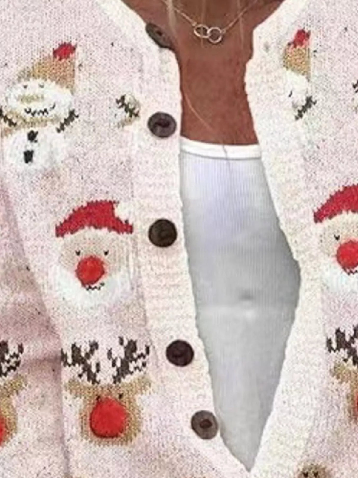 Full Size Festive Christmas Pattern Knit Cardigan with Button-Down Closure Plus Size