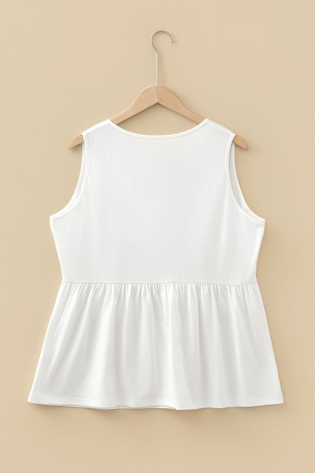 White Plus Size Solid Color Bow Tie Peplum Tank Top