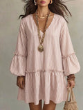 Full Size Striped Balloon Sleeve Mini Dress Plus Size