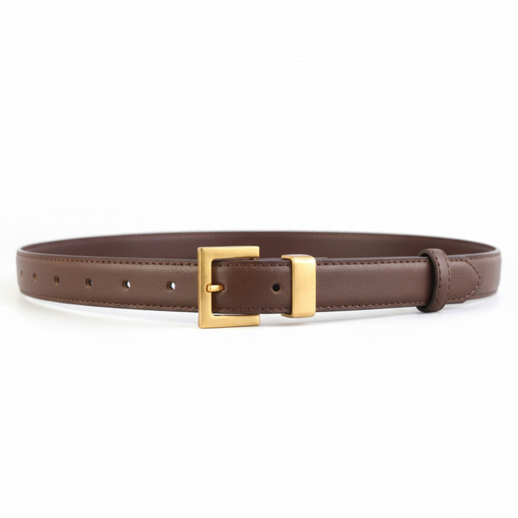Leather Belt with Golden Buckle