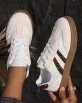 White Textured Woven Leopard Patchwork Flat Sneakers