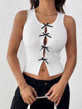 Bow Front Round Neck Stretch Tank Top