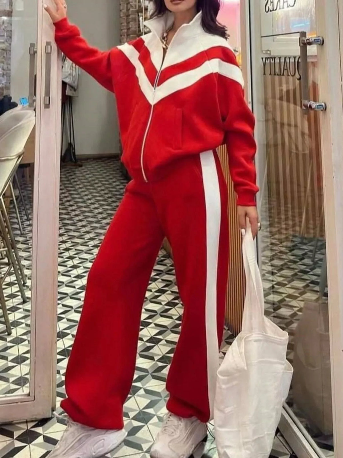 Color Block Zip-Up Outerwear and Pants Set