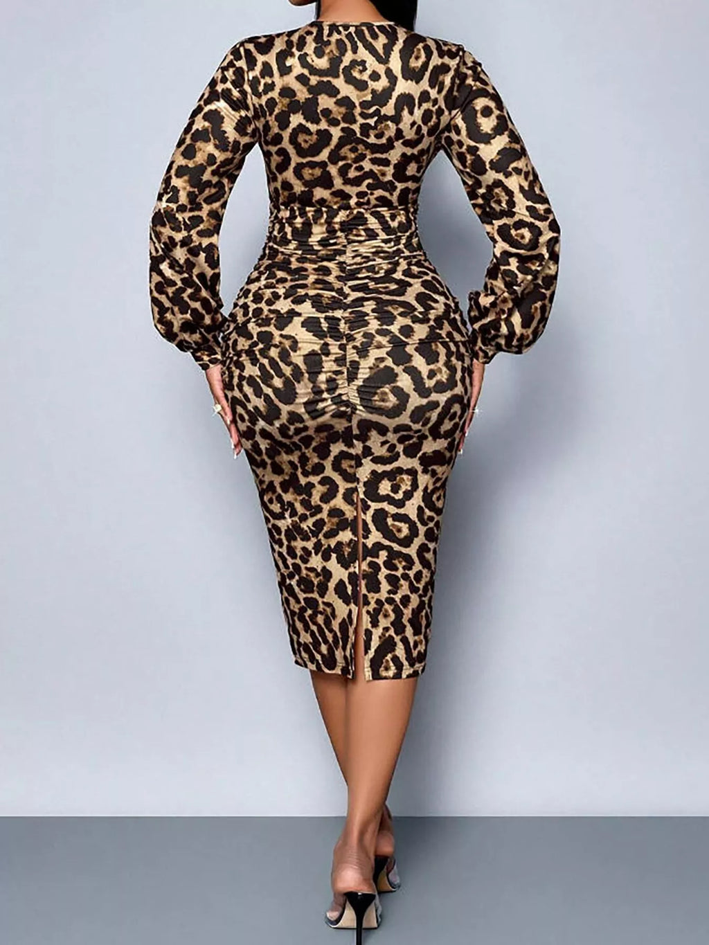 Lace Detail V-Neck Bodycon Midi Dress