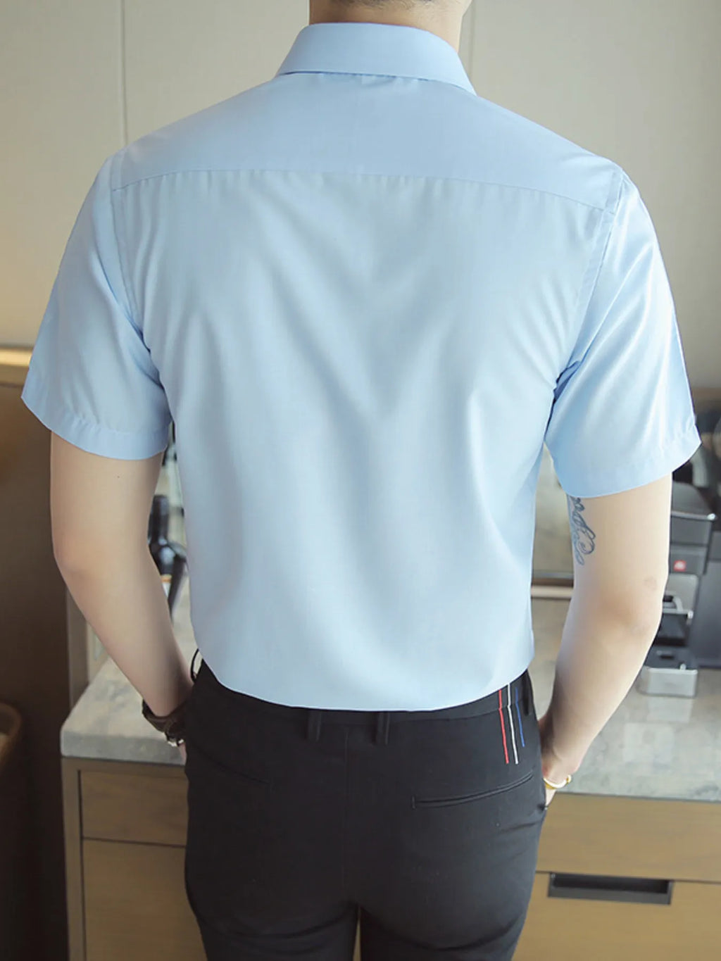 Men's Short Sleeve Solid Color Slim Fit Casual Shirt