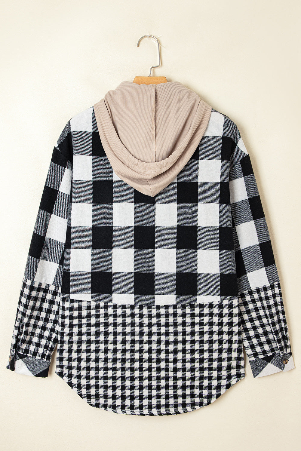 Plaid Patchwork Drawstring Hooded Shacket