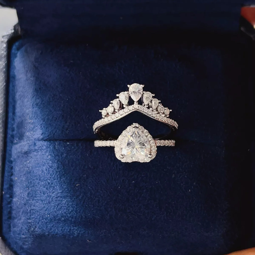 2 Carat 925 Sterling Silver Moissanite Ring Set