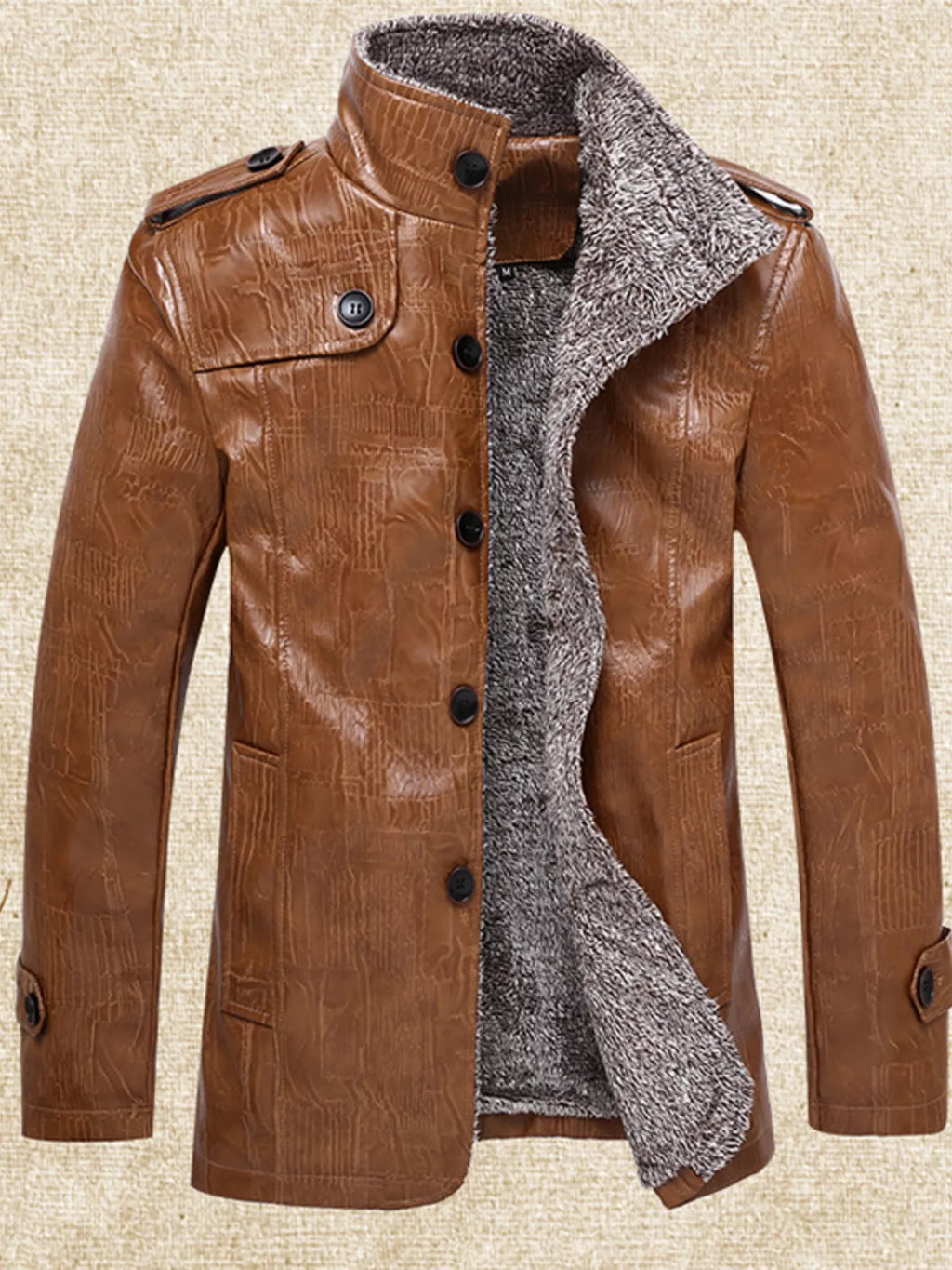 Men's Plus Size Button Up Fleece Lined Coat