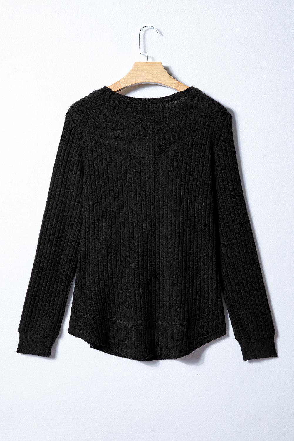 Solid Ribbed Knit Textured Round Neck Top