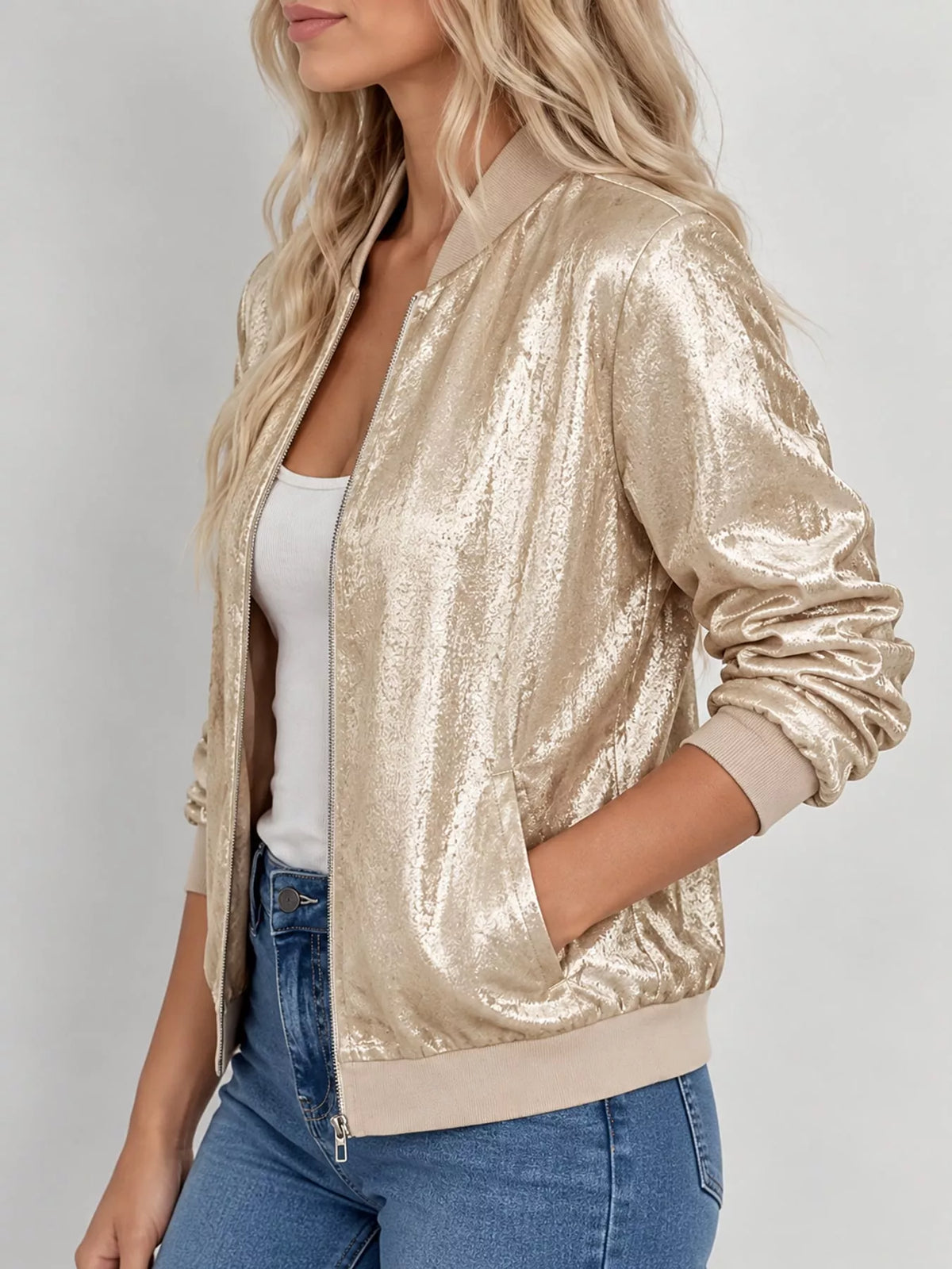 Full Size Zip Up Long Sleeve Jacket Plus Size